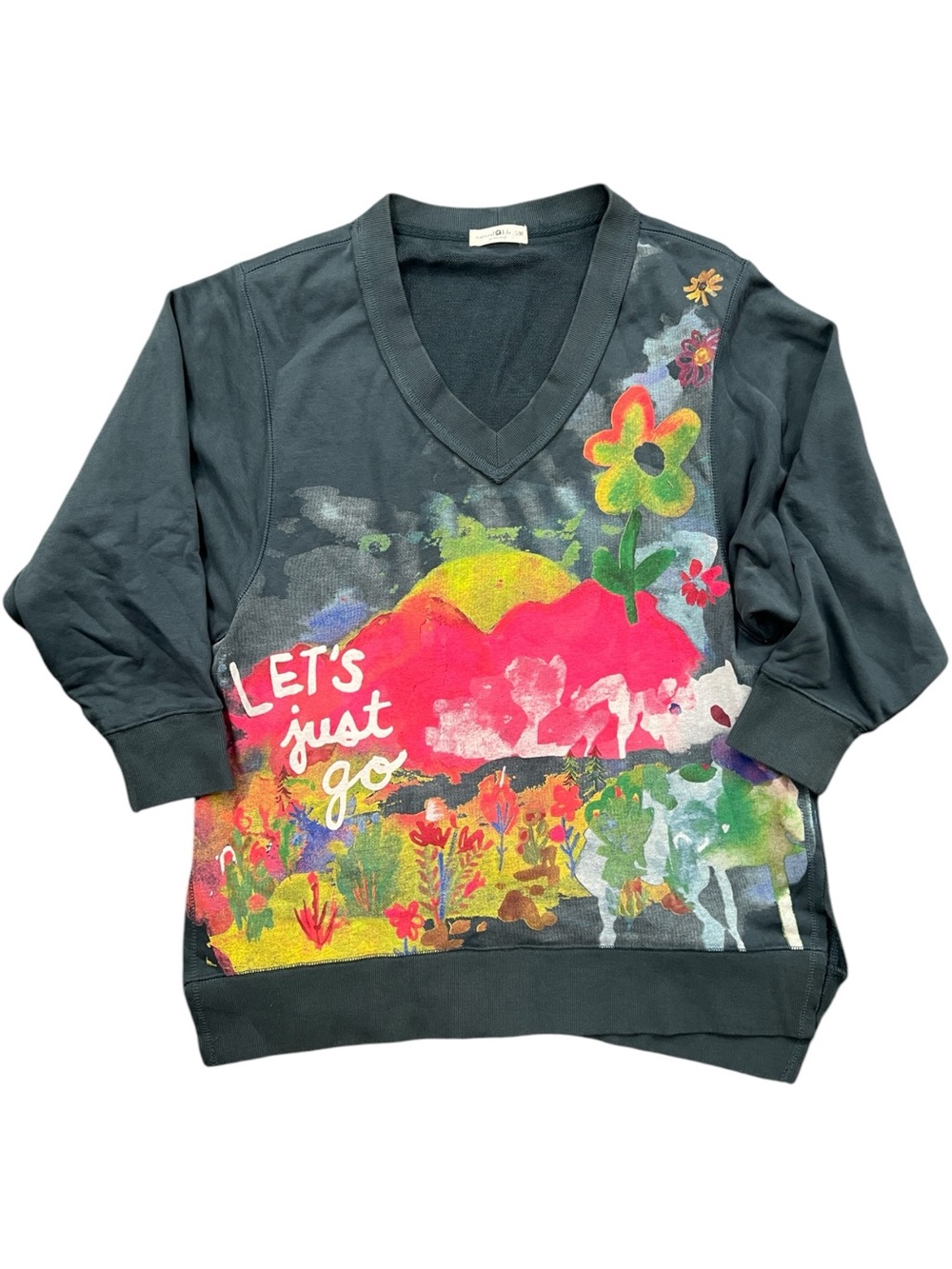 Natural Life Oversized Sweatshirt S/M Floral Graphic Let’s Just Go Boho Pullover